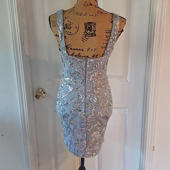 Sparkling Silver Sequin Mini Dress - Picture 6 of 7